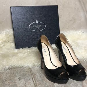 Prada Platform Black Patent Heels 35